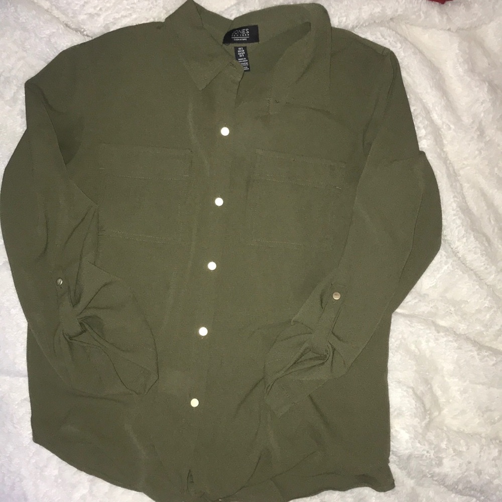 army green button up shirt